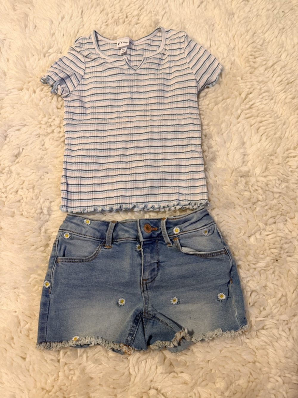 SO Light Blue Denim Jeans with White & Pale Blue Striped Top